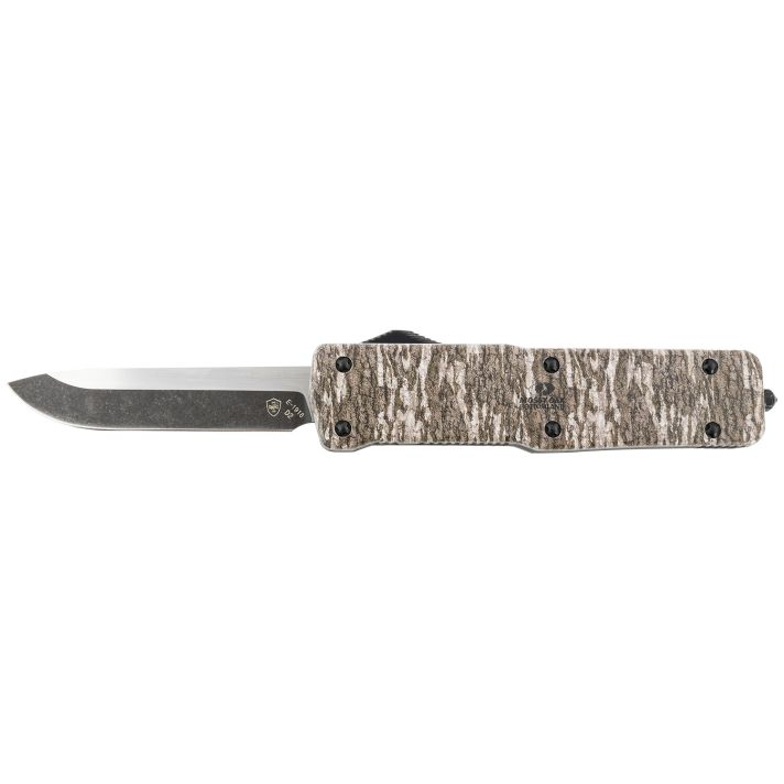 Templar Knife LZMOB321 Premium WeightedLarge 3.55" OTF Drop Point Plain Black Oxide Stonewashed D2 Steel Blade, 5.25" Mossy Oak Bottomland Aluminum Zinc Alloy Handle