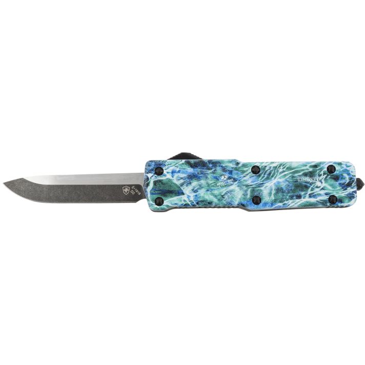 Templar Knife SZMOS321 Premium WeightedSmall 3" OTF Drop Point Plain Black Oxide Stonewashed D2 Steel Blade, 4.50" Mossy Oak Seafoam Aluminum Zinc Alloy Handle