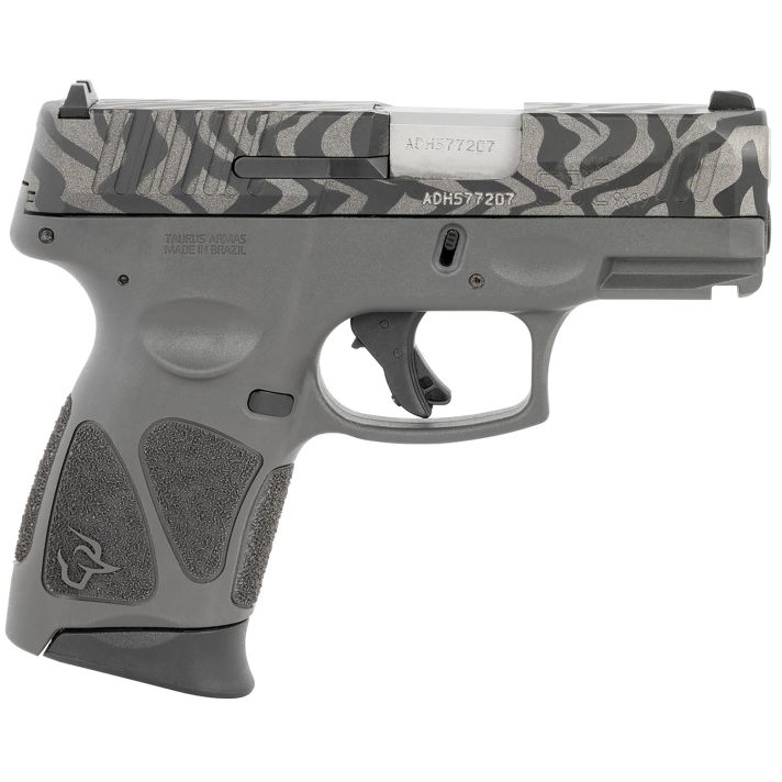 Taurus 1G3C931GZEB G3CCompact Frame 9mm Luger 12+1 3.26" Matte Stainless Steel Barrel, Gray w/Zebra Stripes Serrated Steel Slide, Black Polymer Frame w/Picatinny Rail, Black Polymer Grip, Right Hand