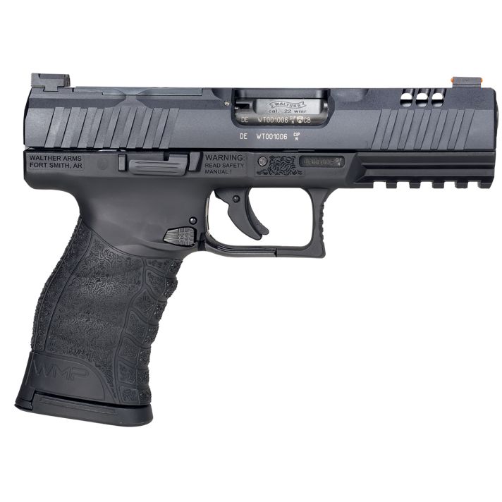 Walther Arms 5220300 WMP Optic Ready 22 WMR 15+1 4.50" Stainless Steel Barrel, Black Optic Ready/Serrated Slide, Black Polymer Frame w/Picatinny Rail, Black Polymer Grip, Ambidextrous