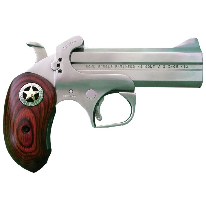 Bond Arms BARR Rustic Ranger45 Colt (LC) 410 Gauge 2rd Shot 4.25" Matte Stainless Stainless Stainless Steel Frame Rosewood w/Integrated Star Grips