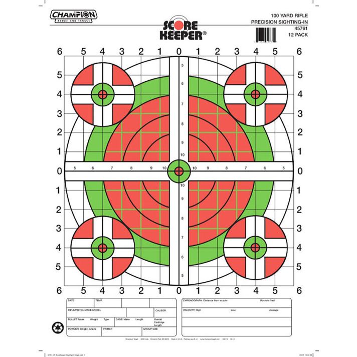 Champion Targets 45796 Score Keeper Sight-In Bullseye Paper Hanging 100 yds Pistol/Rifle Large Green/Orange 12 PK
