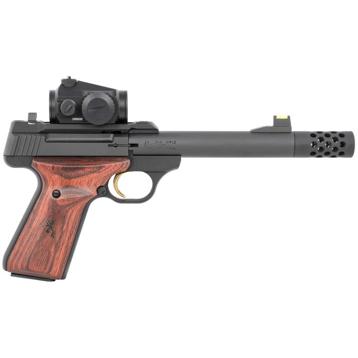Browning 051580490 Buck Mark Hunter 22 LR 10+1 5.90" Bull/Threaded/Muzzle Brake Barrel, Matte Black Serrated Steel Slide & Aluminum Frame Laminate Cocobolo Grips, Vortex Crossfire Red Dot