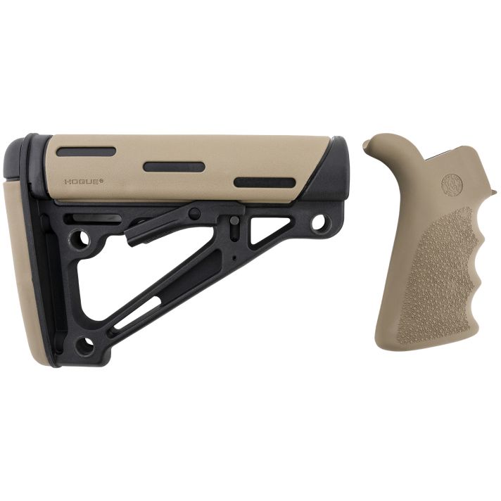 Hogue 15356 OverMolded Collapsible Buttstock Black Synthetic Flat Dark Earth OverMolded Rubber & Flat Dark Earth Rubber Finger Grooved Grip for AR-15, M16 with Mil-Spec Buffer Tube (Tube Not Included)
