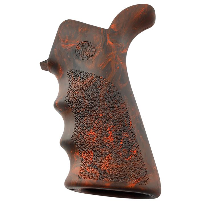 Hogue 15421 OverMolded Beavertail made of Rubber with Red Lava Finish, Cobblestone Texture & Finger Grooves for AR-15, M16