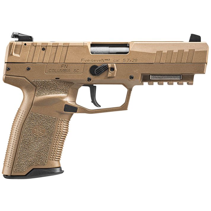 FN 66101277 Five-seveN MRD 5.7x28mm 10+1 4.80" Black Steel Barrel, Flat Dark Earth Optic Cut/Serrated Steel Slide & Polymer Frame w/Picatinny Rail, FDE Textured Polymer Grip, Ambidextrous