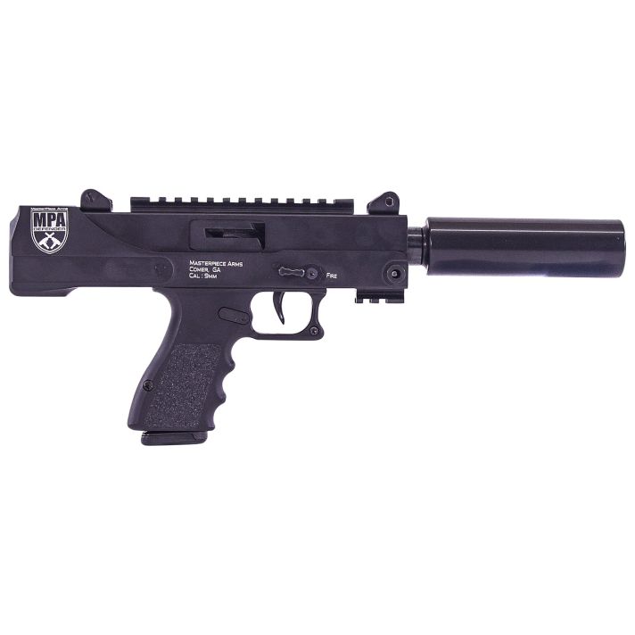 MasterPiece Arms 30DMGBLK Defender Top Cocking TB 9mm Luger Caliber with 4.50" Barrel, 17+1 Capacity, Overall Black Cerakote Finish, Black Aluminum Grip Right Hand Includes Polymer Case