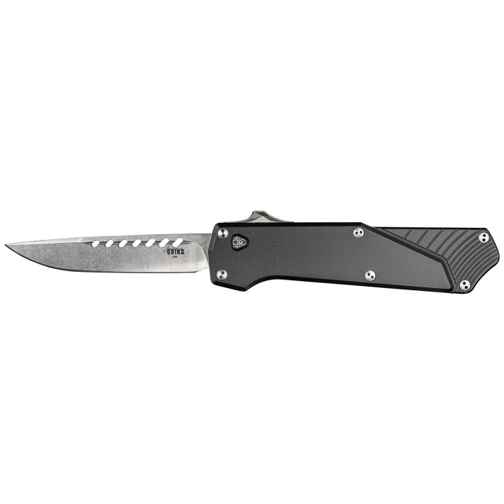Southern Grind SG12030020 Arachnid3.20" OTF Drop Point Plain Satin PVD Coated S35VN SS Blade, Black Aluminum Handle Features Blood Groove on Blade