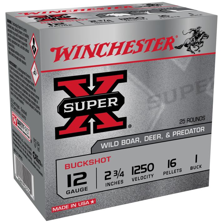 Winchester Ammo XB121VP25 Super X12Gauge 2.75" 16Pellets 1Buck Shot 25 Per Box/10 Case *Value Pack