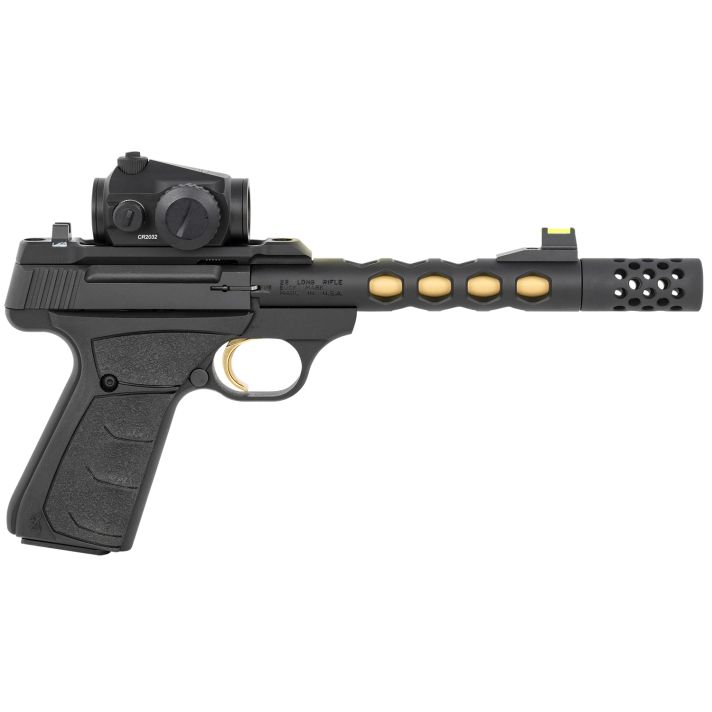 Browning 051582490 Buck Mark Vision SR 22 LR 10+1 5.90" Black Anodized/Gold Cerakote Ported Threaded Barrel, Matte Black Serrated Slide & Aluminum Frame,Vortex Crossfire Red Dot