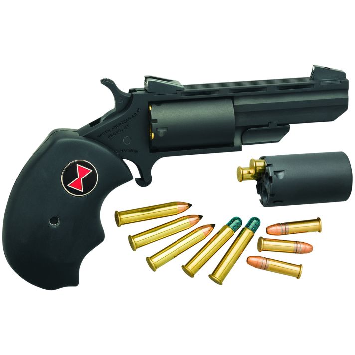 North American Arms BWCCRK Black Widow22 LR or 22 WMR 5 Shot 2" Vent Rib Barrel, Overall Stainless Finish, Finger Grooved Black Rubber Grip & Fixed Sights Includes Cylinder