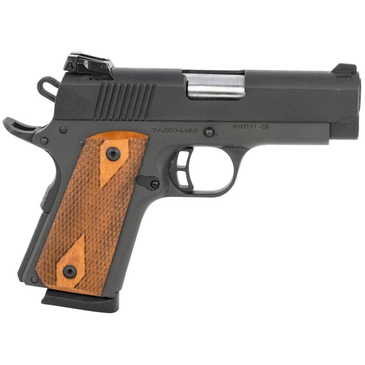 Taylors & Company 230008 1911 Compact 45 ACP Caliberwith 3.63" Barrel, 7+1 Capacity, Overall Black Parkerized Finish, Beavertail Frame, Checkered Walnut Grip