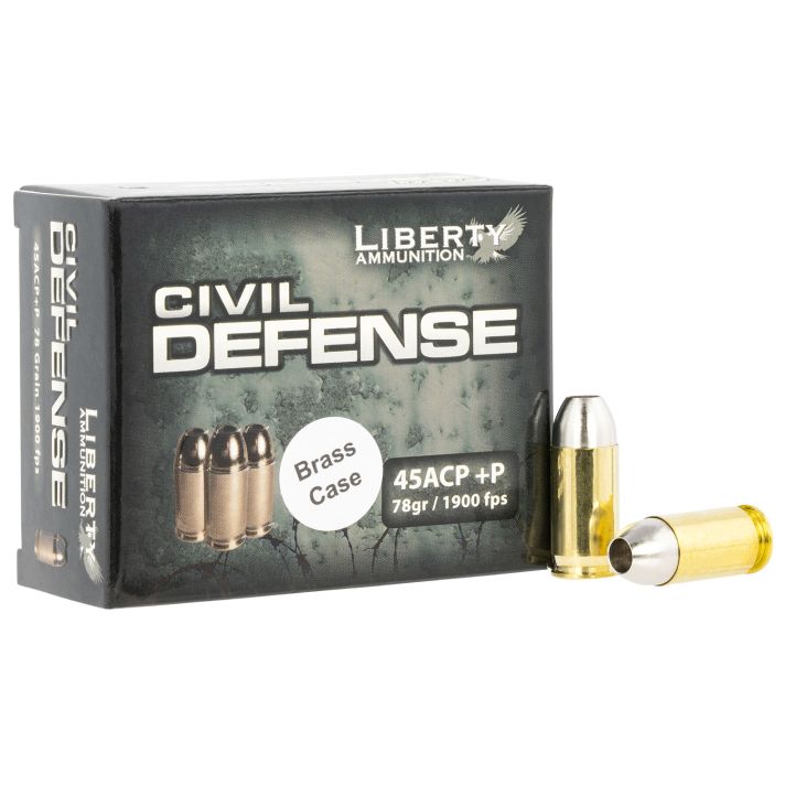 Liberty Ammunition LACD45013BC Civil Defense45ACP+P 78gr Lead Free Fragmenting Hollow Point 20 Per Box/50 Case