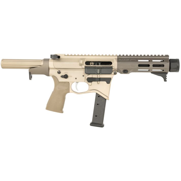 Maxim Defense MXM48173 CPS MD9 9mm Luger Caliber with 5.50" Barrel, Arid Brown Anodized Metal Finish, Black Maxim CQB Brace & Polymer Grip Right Hand