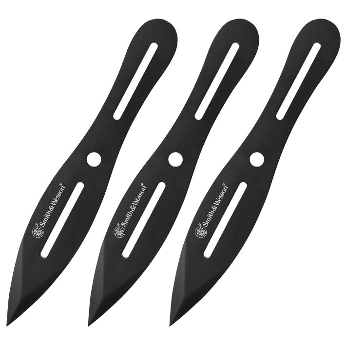 Smith & Wesson Knives SWTK8BCP Bullseye Throwing Knives 4.26" Fixed Plain Black Oxide 2Cr13MoV SS Blade, Black Stainless Steel Handle, Includes Sheath, 8" OAL, Set of 3