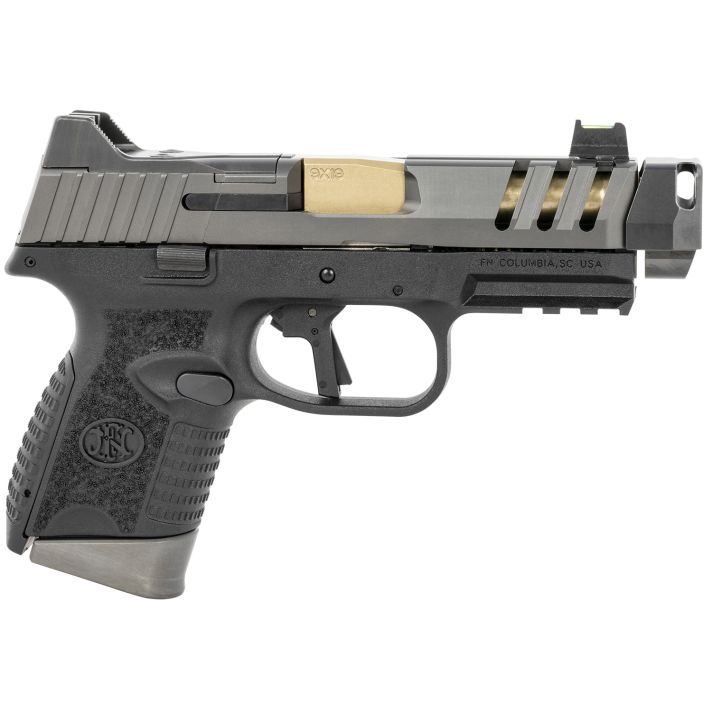 FN 66101350 509 CC Edge 9mm Luger 10+1 (3) 4.20" Threaded Gold Barrel, Black Frame, Graphite Optic & Lightening Cut Slide, Optic Height Fiber Optic Sights, Compensator (No Manual)