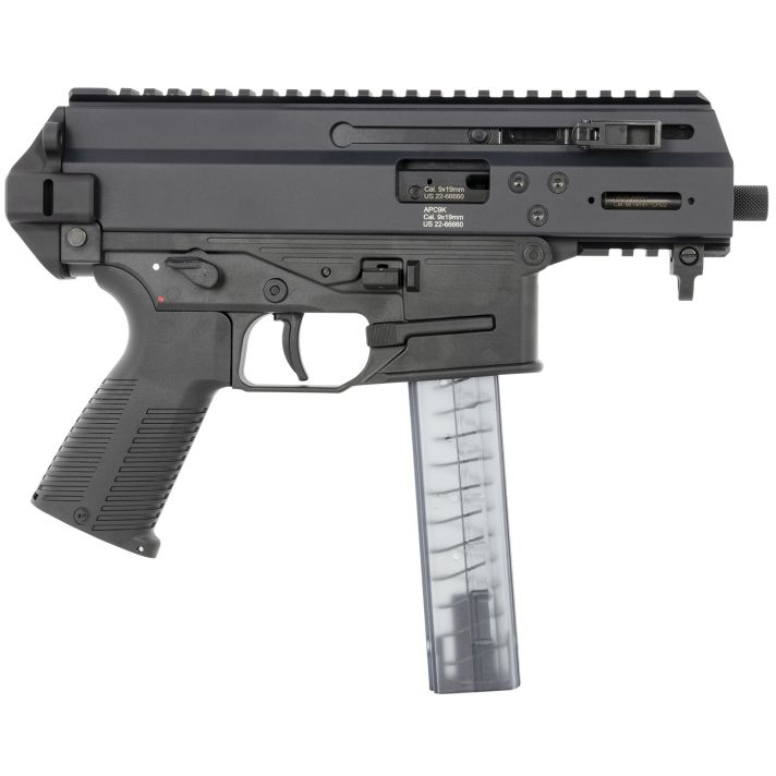 B&T Firearms 36176502 APC9K9mm Luger 30+1 4.30" Black Steel Barrel, Black Picatinny Rail Receiver, Brace Adapter, Black Polymer Grips, Ambidextrous