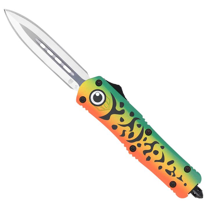 CobraTec Knives MFLGNFS3DAGNS FS-3 Fishing Lure Medium 3" OTF Dagger Plain Satin D2 Steel Blade, 4.50" Green Fishing Lure Aluminum Cerakoted Handle