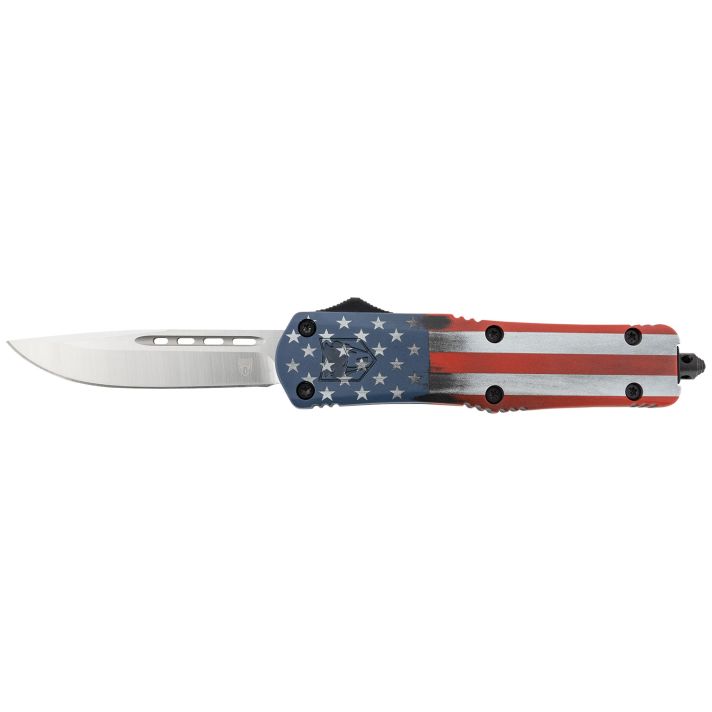 CobraTec Knives MCUSAFS3DNS FS-3 American Flag Medium 3" OTF Drop Point Plain Satin D2 Steel Blade, 5" US Flag Aluminum Cerakoted Handle