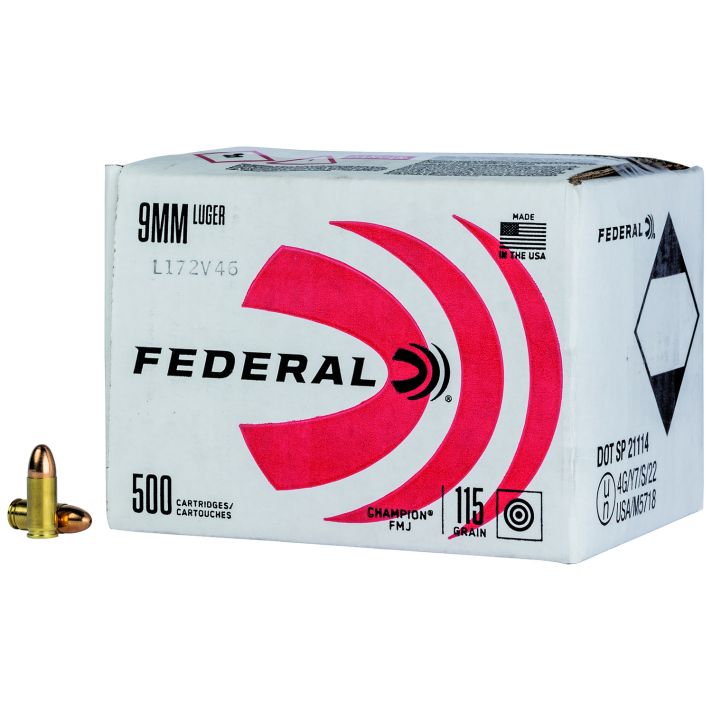 Federal C9115A500 Champion Training 9mmLuger 115gr Full Metal Jacket 500rds *Bulk Package