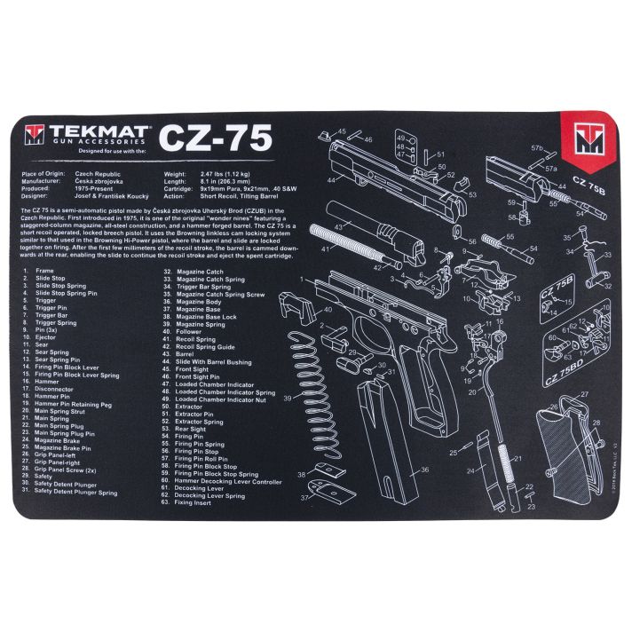 TekMat TEKR17CZ75 CZ 75 Cleaning Mat Black/White Rubber 11"x17" CZ-75 Parts Diagram