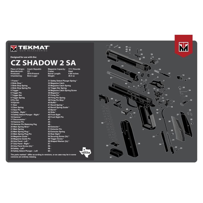 TekMat TEKR17CZSHDW2 CZ Shadow 2 SA Cleaning Mat Black/White Rubber 11"x17" CZ-75 Shadow 2 SA Diagram