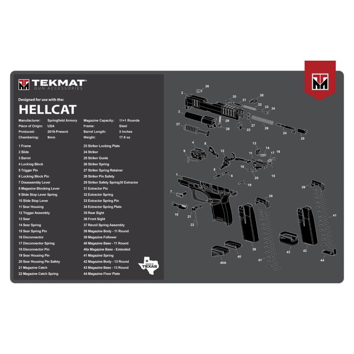 TekMat TEKR17HELLCAT Springfield Armory Hellcat Cleaning Mat Gray/White Rubber 11"x17" Springfield Hellcat Parts Diagram