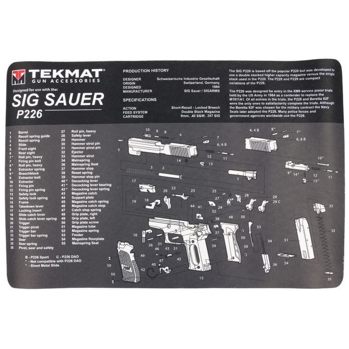 TekMat TEKR17SIGP226 Sig Sauer P226 Cleaning Mat Gray/White Rubber 11"x17" Sig P226 Parts Diagram