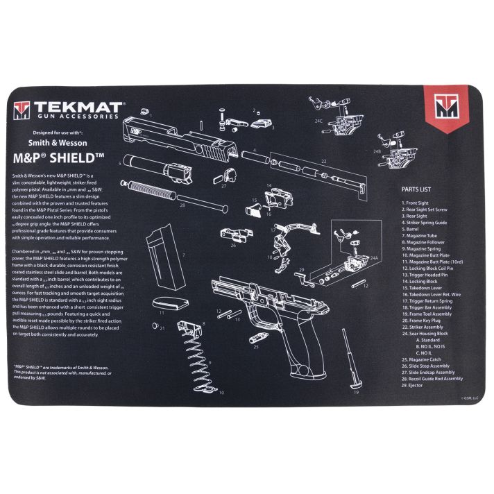 TekMat TEKR17SWMPSHIELD M&P Shield Cleaning Mat Black/Gray Rubber 11"x17" S&W M&P Shield Parts Diagram