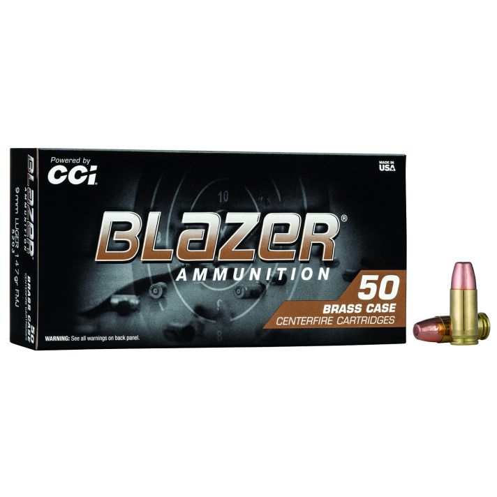 CCI 5203 Blazer Brass Handgun 9mmLuger 147gr Full Metal Jacket 50 Per Box/20 Case