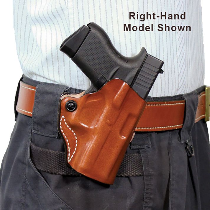 DeSantis Gunhide 019TB7WZ0 Mini ScabbardOWB Tan Leather Belt Slide Fits Springfield Prodigy w/wo Red Dot Fits 4.25" Barrel Left Hand