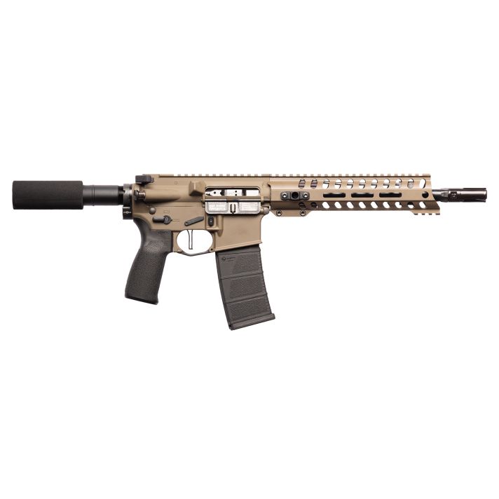 Patriot Ordnance Factory 01803 Minuteman DI 5.56x45mm 30+1 10.50" Nitride Treated Chrome Moly Barrel, 9" M-LOK Handguard, Patriot Brown Cerakote Receiver, Black Synthetic Buffer Tube, Black MFT Grips