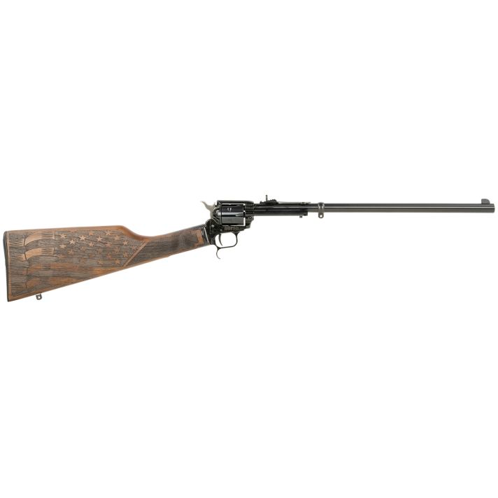 Heritage Mfg BR226B16HSWB06 Rough Rider Rancher 22 LR 6rd 16", Blued Barrel/Rec, US Flag Engraved Walnut Stock, Leather Sling Included