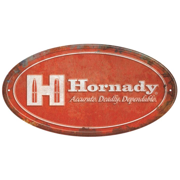 Hornady 99144 Oval Sign Rustic Red White Aluminum 12" x 18"
