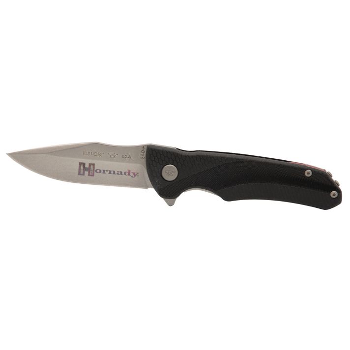 Hornady 99143 Folding Plain Satin w Laser Engraved Logo 420HC SS Blade Black GFN Handle Includes Pocket Clip