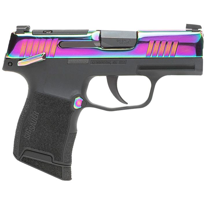 Sig Sauer 365380RBTMS P365Micro-Compact 380 ACP 10+1 3.10" Black Carbon Steel Barrel, Rainbow Titanium Optic Ready/Serrated Slide, Black Steel Frame w/Rainbow Accents, Black Polymer Grips