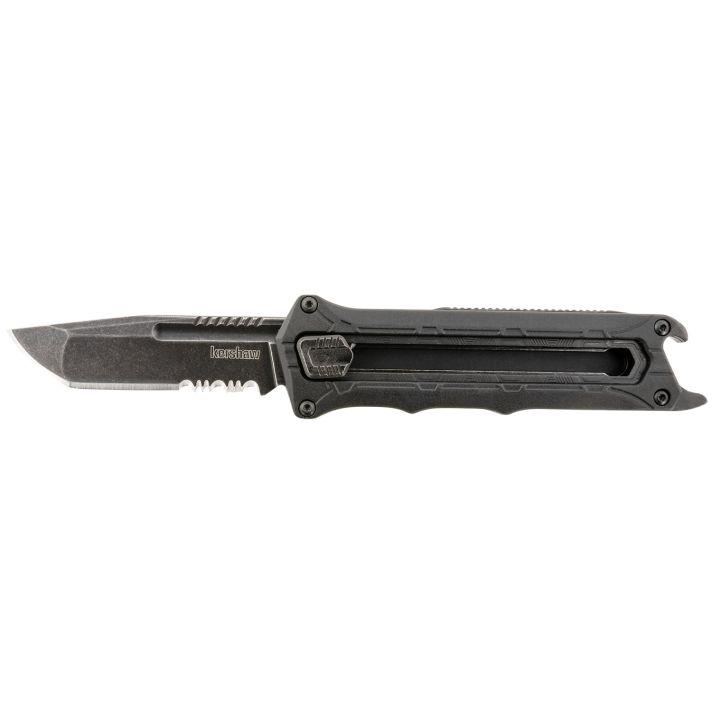 Kershaw 1195 Interstellar2.70" OTF Tanto Part Serrated Black Oxide Blackwash 8Cr13MoV SS Blade, Black Textured w/Bottle Opener Glass-Filled Nylon Handle, Includes Pocket Clip