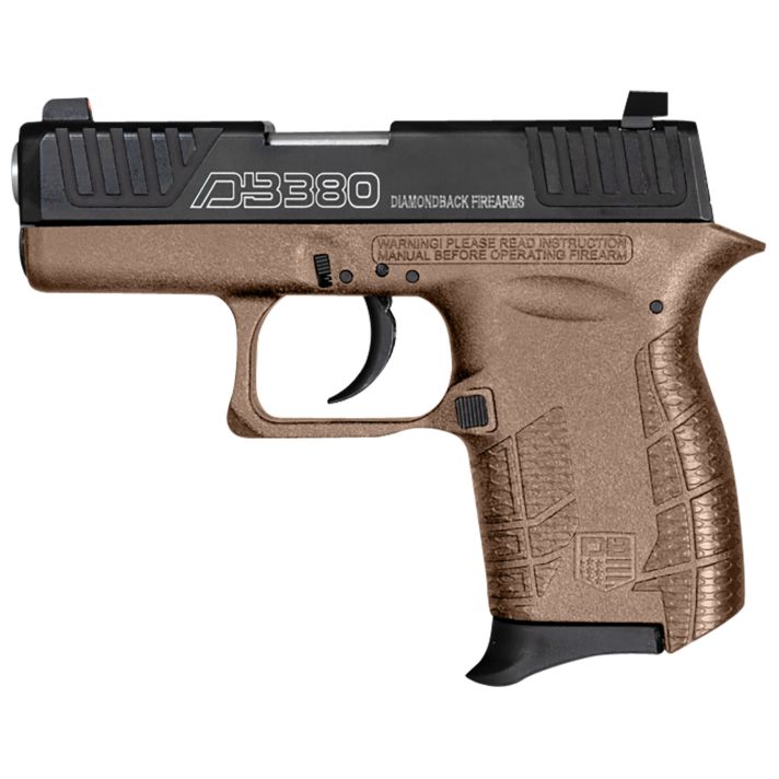 Diamondback DB0100E062 DB380 Gen4 380 ACP 6+1 2" Stainless Steel Barrel, Black Oxide Serrated w/Laser Logo Stainless Steel Slide, Flat Dark Earth Polymer Frame w/Beavertail, FDE Polymer Grip