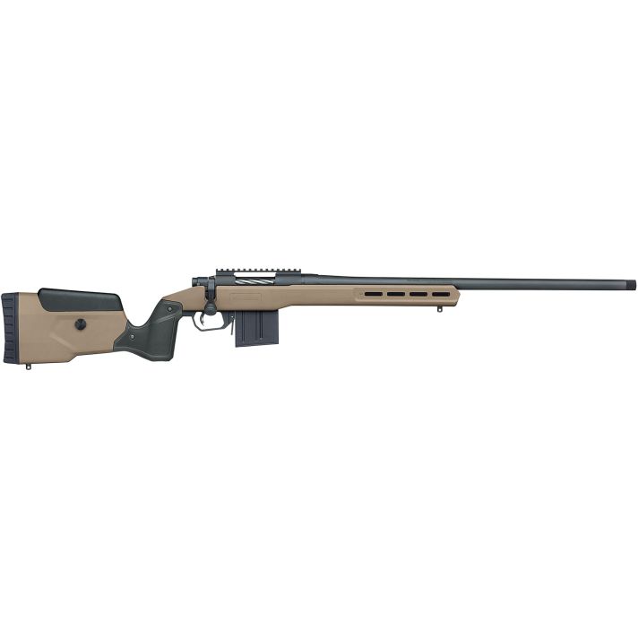 Mossberg 28148 Patriot LR Tactical 6.5 PRC 10+1 22" Matte Blued Threaded Bull Barrel, Matte Blued Picatinny Rail MDT Oryx Tactical M-LOK Flat Dark Earth Synthetic Stock, Right Hand