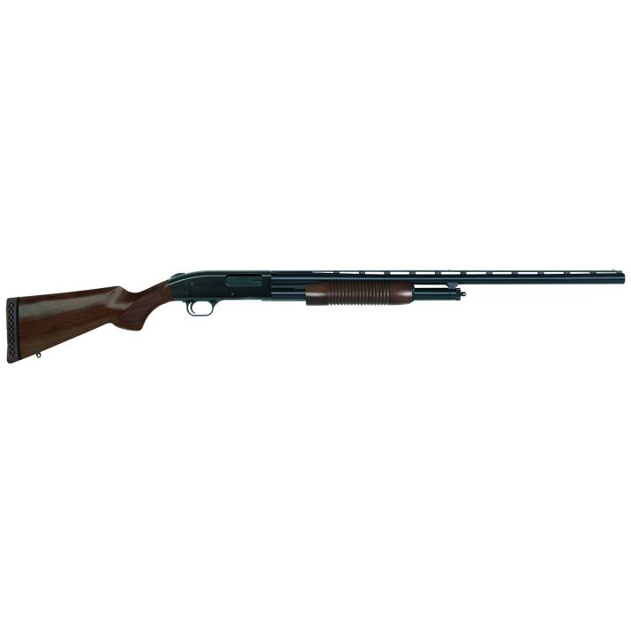 Mossberg 50430 500 Retrograde Full Size 12 Gauge Pump 3" 5+1 28" Matte Blued Vent Rib Barrel, Matte Blued Drilled & Tapped Receiver, Fixed Walnut Stock, Right Hand