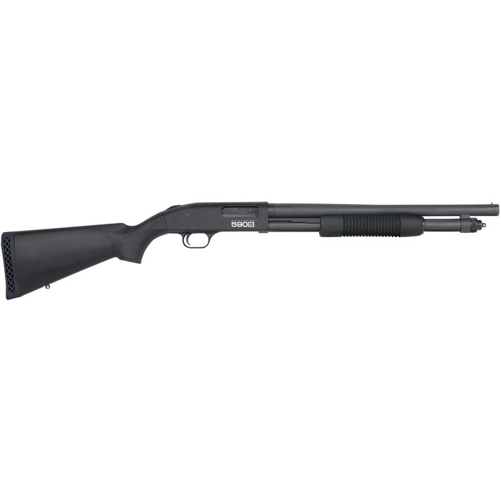 Mossberg 51605 590S12 Gauge Pump 3" 9+1 18.50" Matte Blued Steel Barrel, Matte Blued Optic Ready Receiver, Fixed Black Synthetic Stock, Right Hand