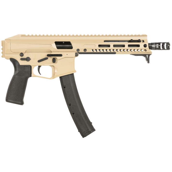 Patriot Ordnance Factory 01926 Phoenix9mm Luger 35+1 8", Flat Dark Earth Rec/M-LOK Handgaurd, Black MFT Grip, Picatinny Stock Adapter, Muzzle Brake, Includes Hand Stop