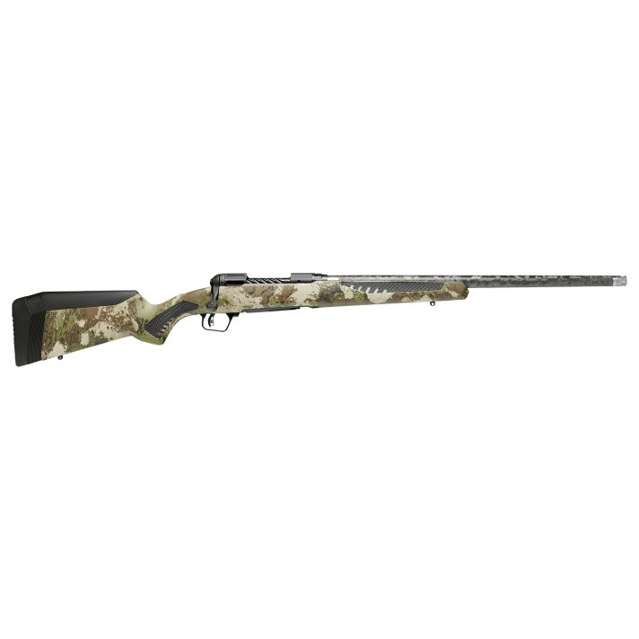 Savage Arms 58029 110 UltraLite 7mm PRC 2+1 22" Threaded Carbon Fiber Wrapped Barrel, Black Melonite Rec, Woodland Camo AccuStock with AccuFit