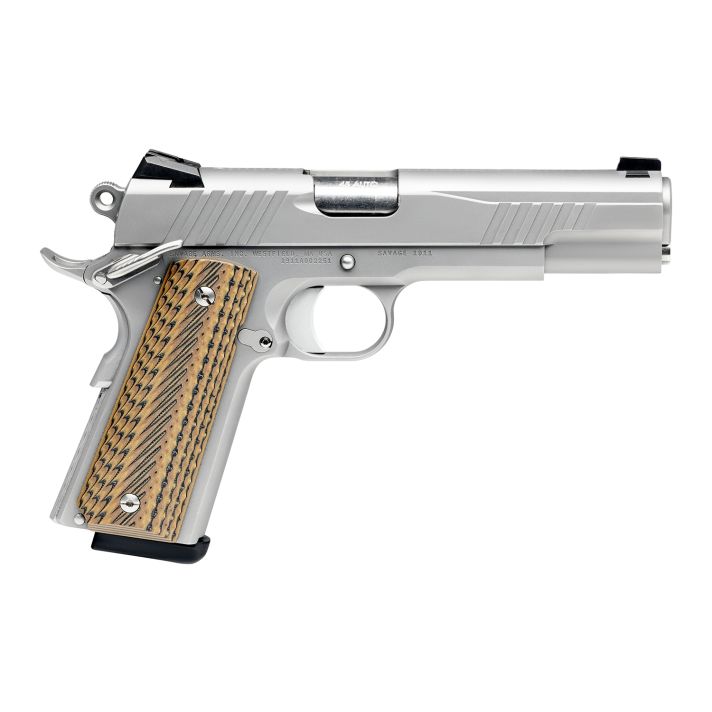 Savage Arms 67202 1911 Government 45 ACP 8+1 5" Stainless Steel Target Crown Barrel, Stainless Steel Serrated Slide, Matte Stainless Steel Frame w/Beavertail, Ambidextrous