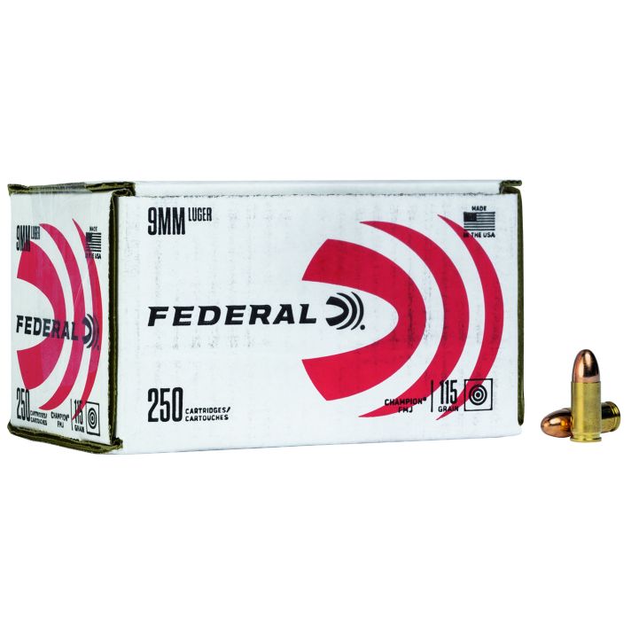 Federal C9115A250 Champion Training 9mmLuger 115gr Full Metal Jacket 250 Per Box/4 Case