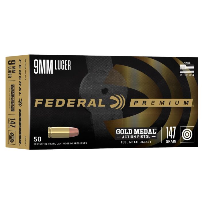 Federal GM9AP1 Gold Medal Centerfire Pistol 9mmLuger 147gr Full Metal Jacket 50 Per Box/10 Case