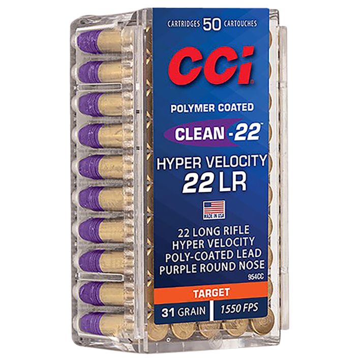 CCI 954CC Clean-22 Hyper Velocity 22LR 31gr LN Purple 50 Per Box/100 Case