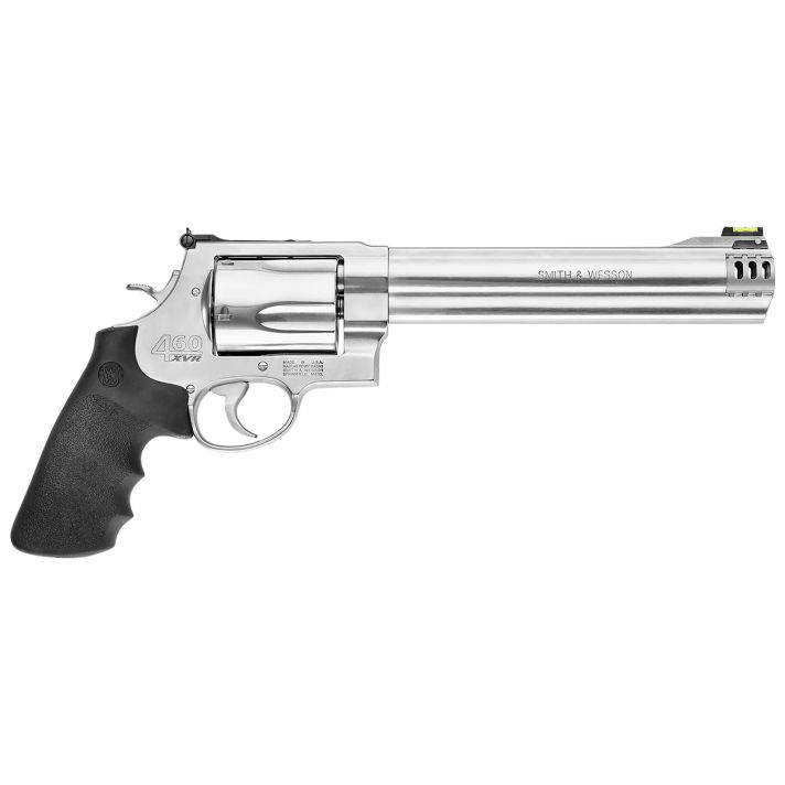 Smith & Wesson 163460 Model 460 XVR Extra Large 460 S&W Mag 5 Shot 8.38" Satin Compensated Barrel, Satin Cylinder, Satin Stainless Steel Frame, Black Finger Grooved Grip, Exposed Hammer