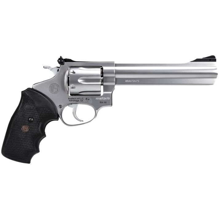 Rossi 2RM669 RM66357 Mag 6 Shot 6"Satin Stainless Steel Barrel, Cylinder & Frame Black Checkered Rubber Grip