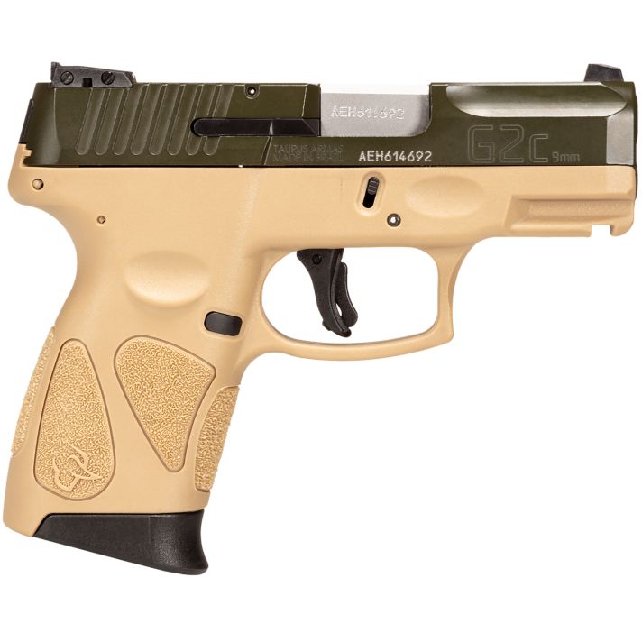 Taurus 1G2C93B12T G2CCompact 9mm Luger 12+1 3.26" Moss Green Cerakote Serrated Slide, Coyote Tan w/Black Controls Polymer Frame w/Picatinny Rail